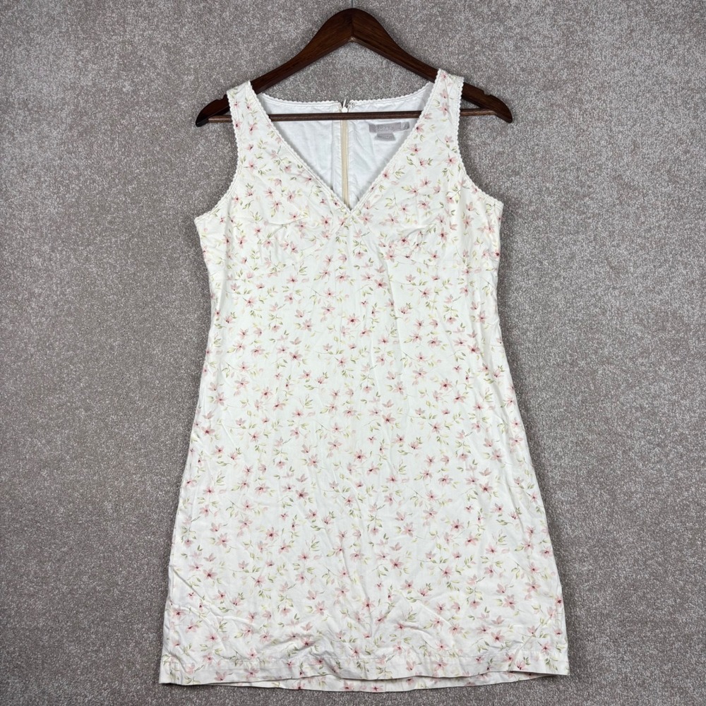 J.Crew Womens P8 Pink Floral Cotton V-Neck Sleeveless Lace Trim Shift Mini Dress